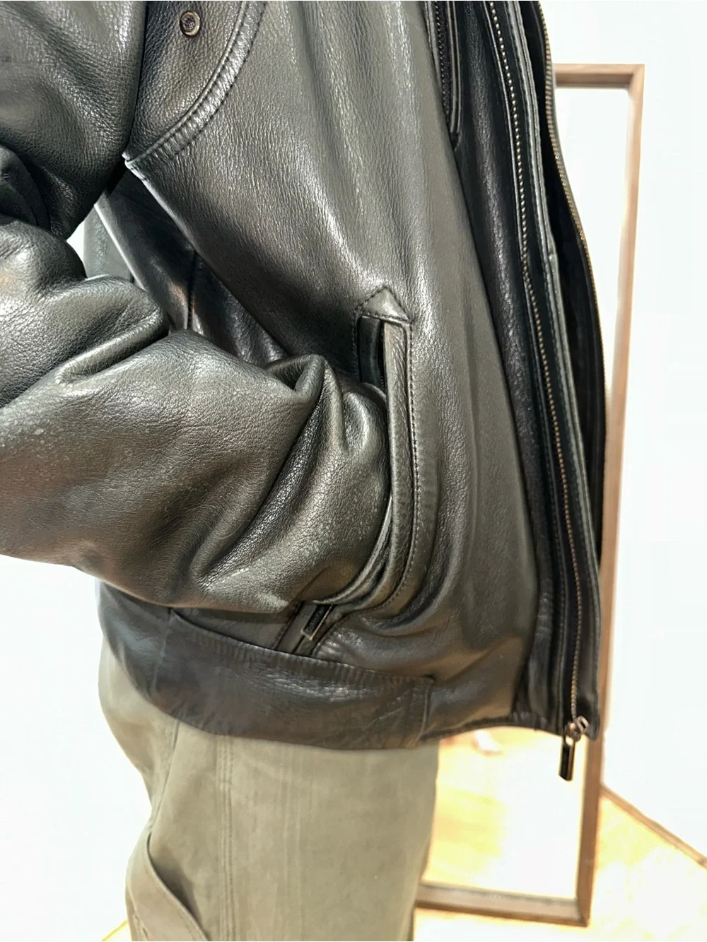 Men's Black Calvin Klein Leather Moto Jacket - Classic Biker Style